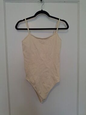 OQQ Strap-sleeve Body Suit, Beige/Cream, Size XL